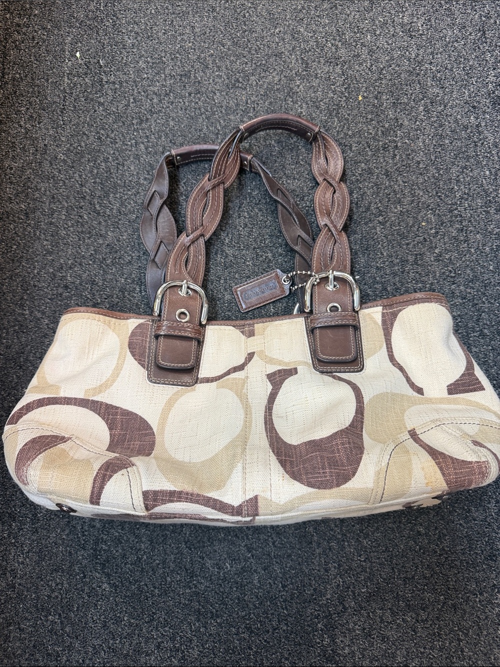 Coach F11662 C y2k Signature Tonal Canvas Tote with Braided Leather Handles